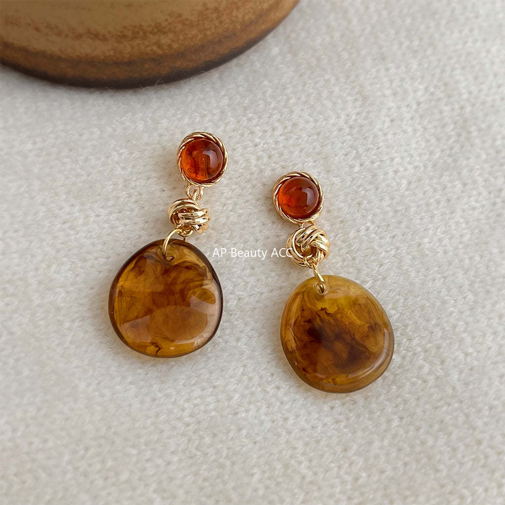 C관 - 핸드메이드 원형 레진 디자인 드롭 925 은침 귀걸이 [7104] 25.11-3