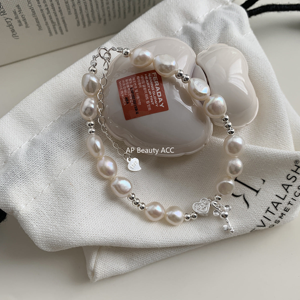 A관 - 925 실버 바로크 담수진주 하트 미키 키 팔찌 [1370] 25.10-2