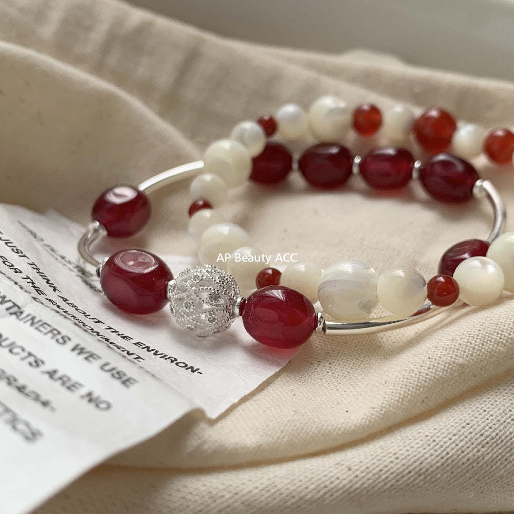 A관 - 레드 마노 칼세도니 비즈 925 실버 팔찌 [1517-1518] 25.11-3