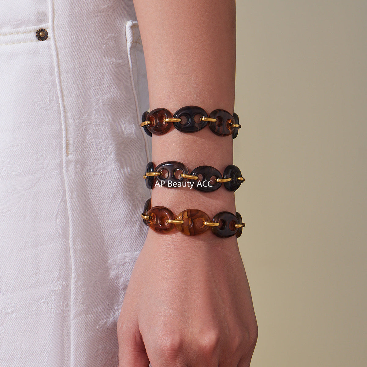 D관 - 스테인리스 스틸 18K 도금 레진 더블 원형 팔찌 [E157] 25.10-3