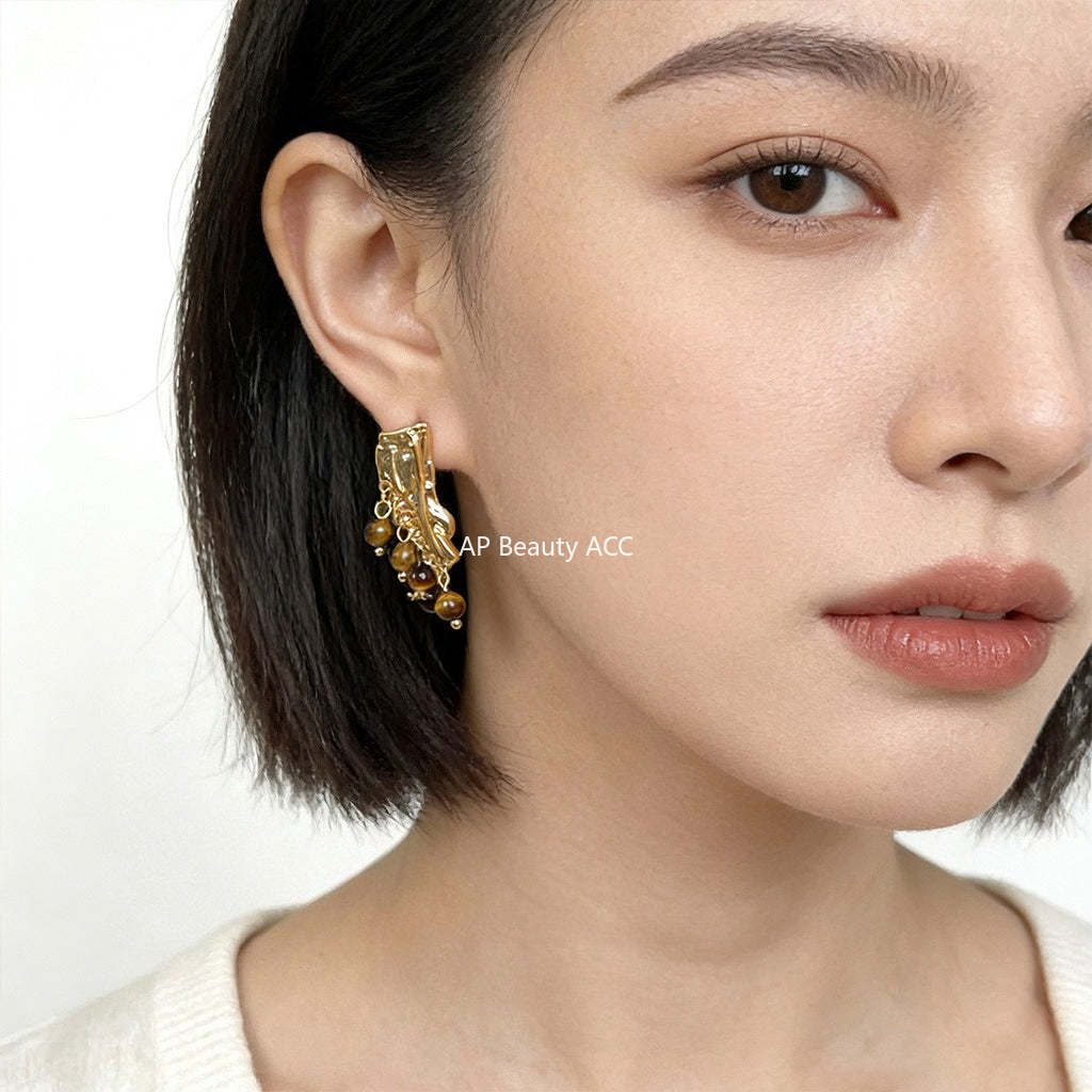 C관 - 나무 디자인 호안석 핸드메이드 925 은침 귀걸이 [7212] 25.12-2