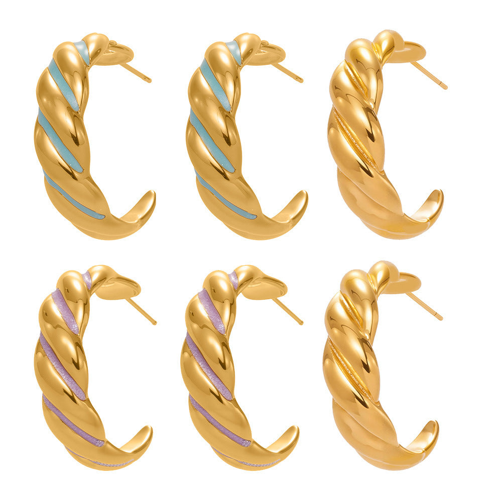 D관 - 스테인리스 18K 도금 트위스트 디자인 귀걸이 [F812] 25.11-1