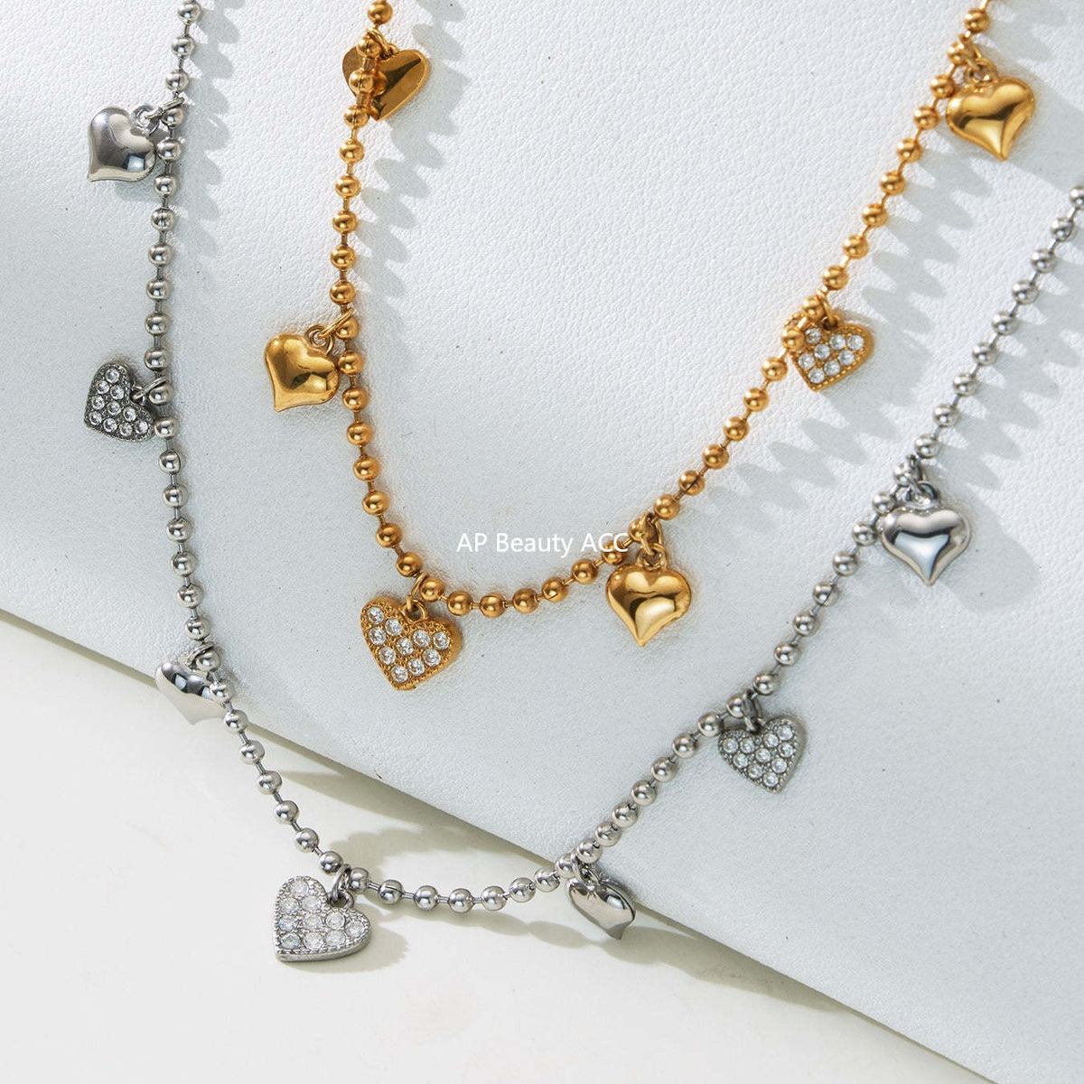 D관 - 스테인리스 스틸 하트 풀큐빅 18K 도금 펜던트 귀걸이 목걸이 팔찌 발찌 [TXP504] 25.11-4