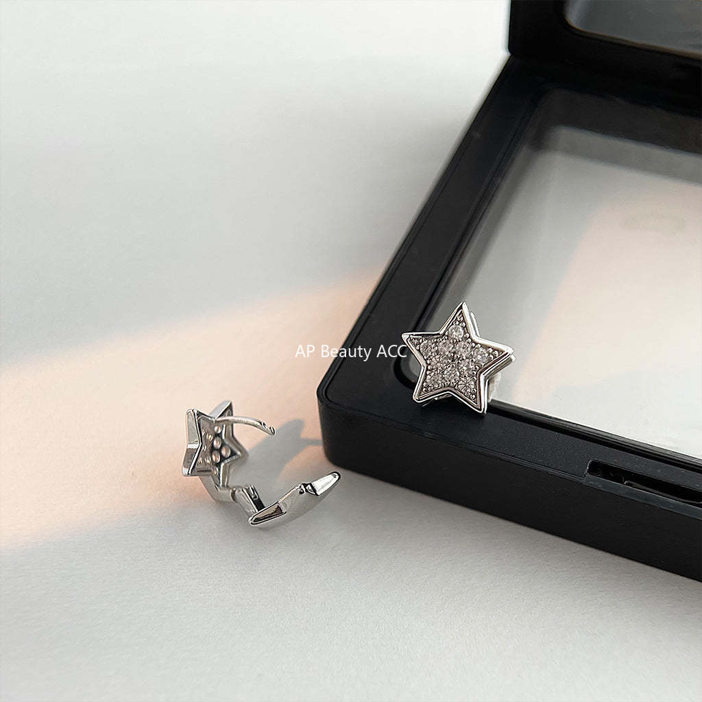 C관 - 간결한 디자인 미니 큐빅 오각별 은침 귀걸이 [2674] 24.04-3