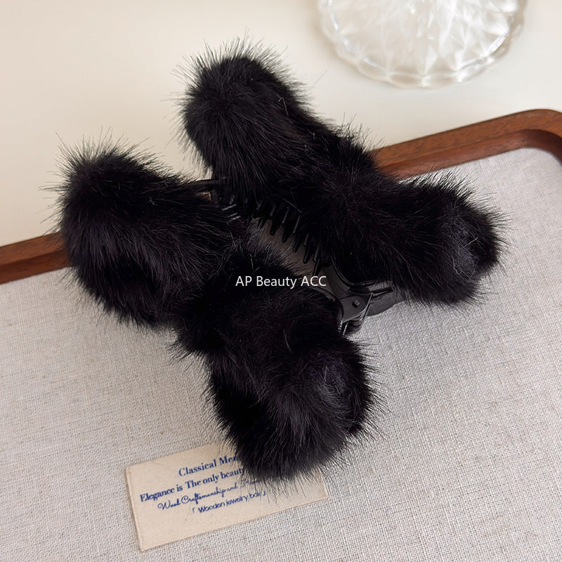 E관 - 퍼 리본 디자인 올림머리 집게핀 [27545] 25.10-1