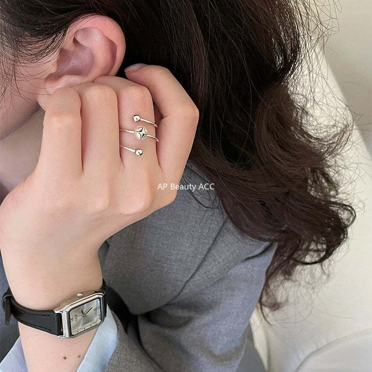 A관 - 925 실버 진주 사각별 회전 라인 디자인 반지 [JZ-0715] 25.10-5