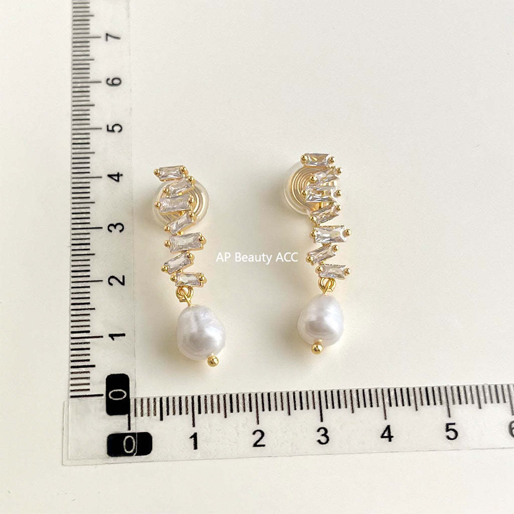 C관 - 담수 진주 골드 도금 나선형 이어커프 귀걸이 [EJ0203P] 25.02-3