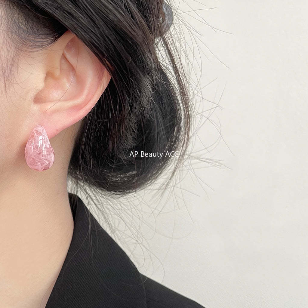 C관 - 봄 느낌 소녀 감성 핑크 수지 기하학 물방울 귀걸이 [3764-3765] 24.04-1