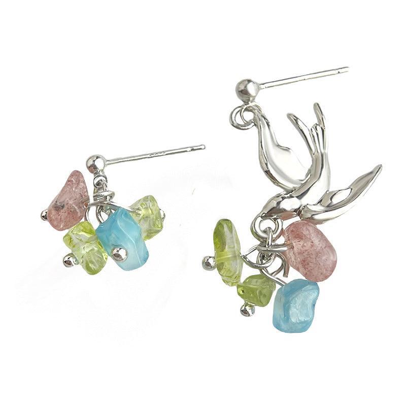 C관 - 스트로베리 쿼츠 비대칭 백금 도금 귀걸이 [5837] 25.04-2