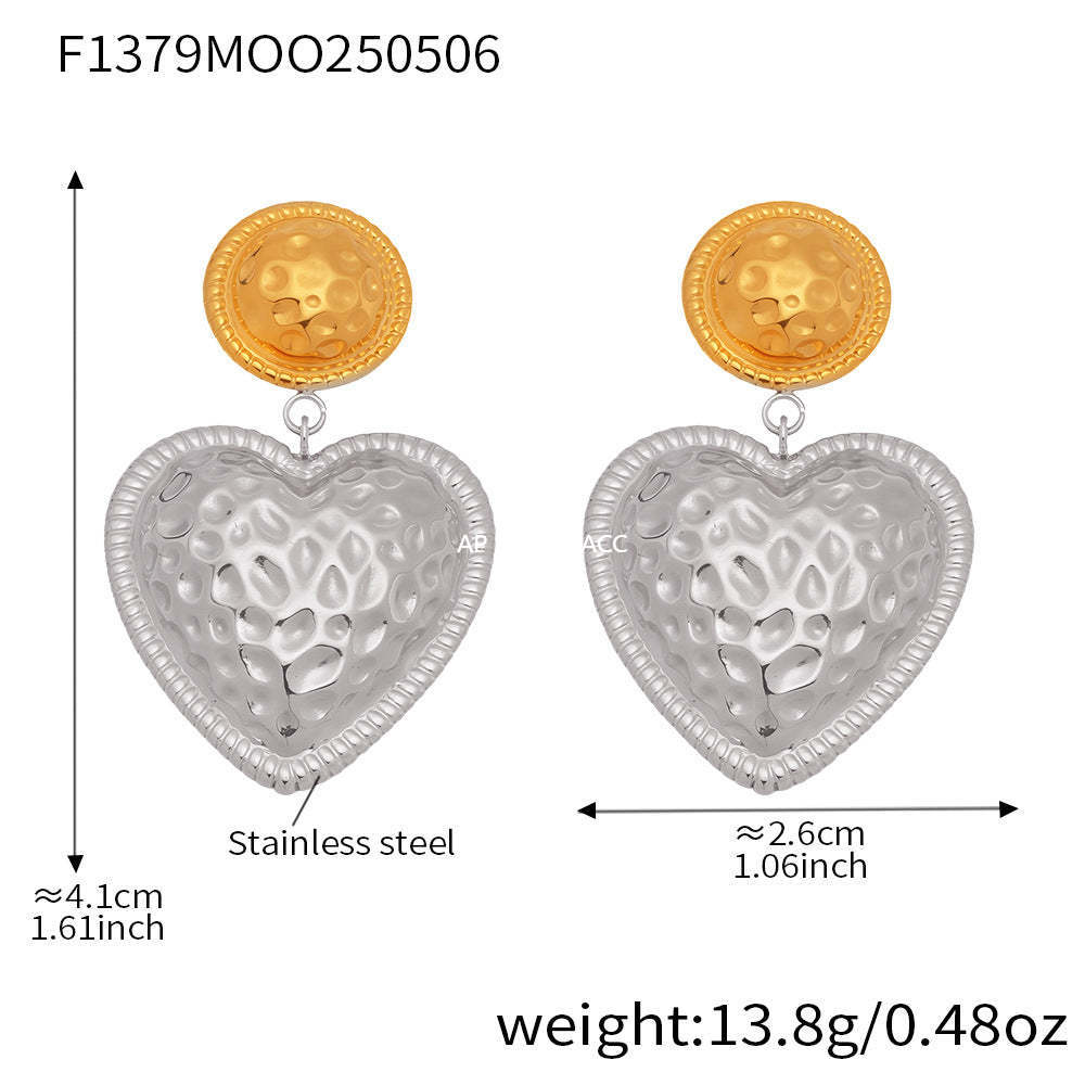 D관 - 스테인리스 스틸 18K 도금 투톤 하트 원형 귀걸이 [F1379] 25.05-3