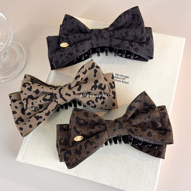 E관 - 레오파드 패턴 프린팅 리본 바나나 집게핀 [27748] 25.12-1