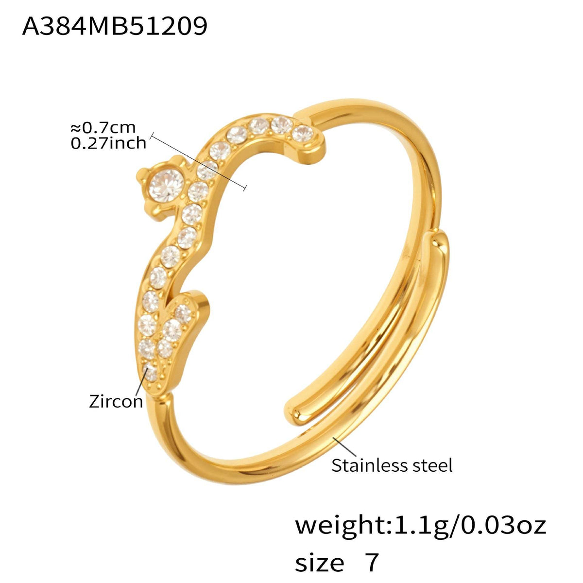 D관 - 스테인리스 스틸 18K 도금 미니 큐빅 오픈형 반지 [A382-A-A622-A674] 25.12-3