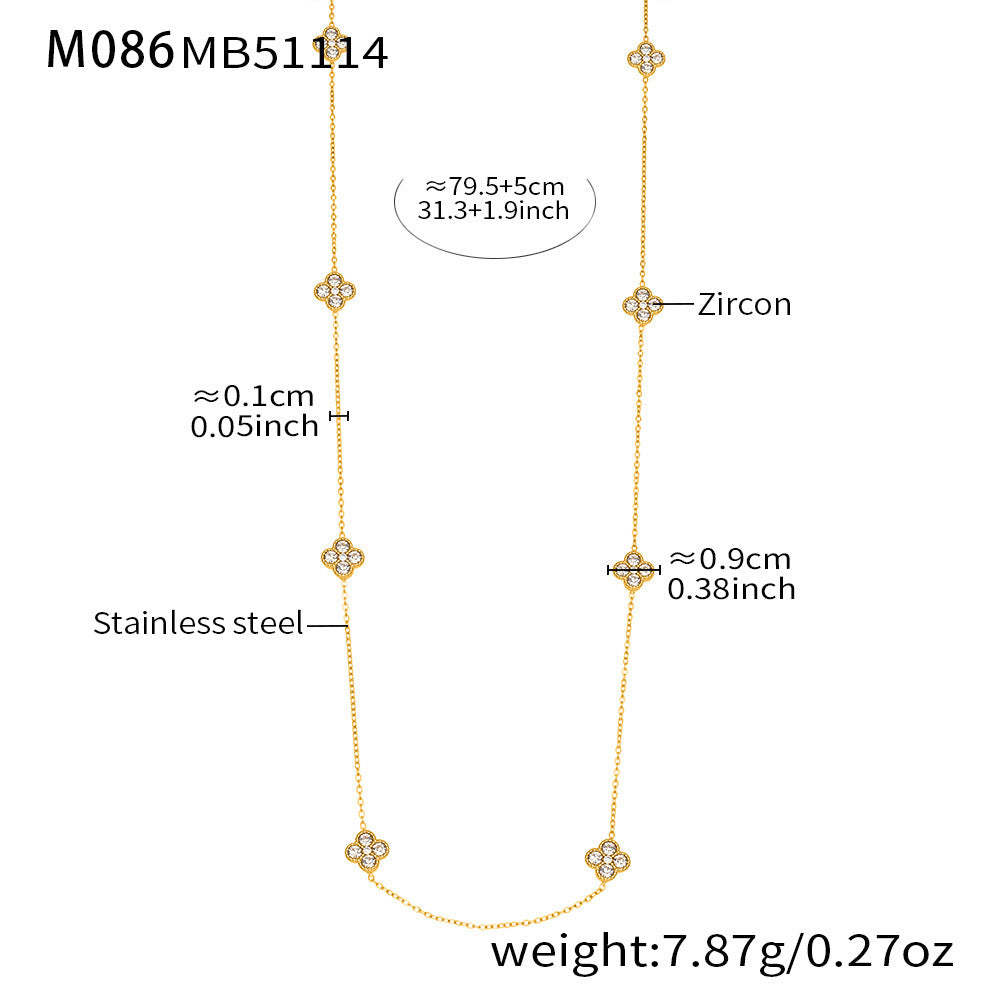 D관 - 클로버 플라워 풀큐빅 스테인리스 스틸 롱 목걸이 [M086] 25.11-3