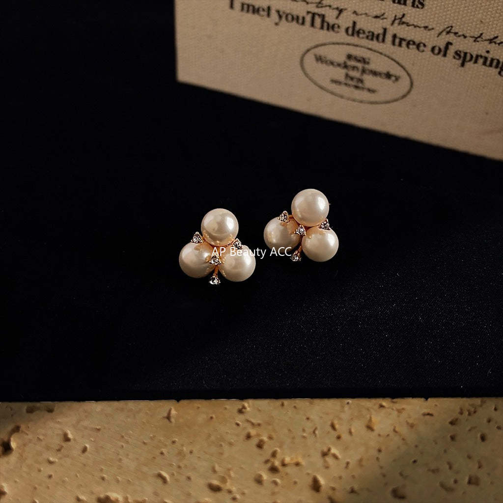 C관 - 고급스러운 14K 도금 유리 진주 귀걸이 [3593] 24.01-4