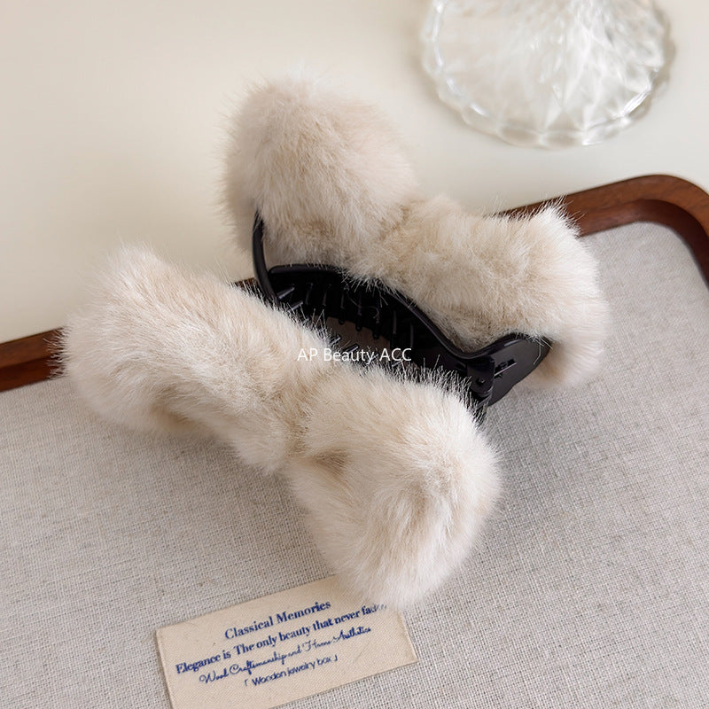 E관 - 퍼 리본 디자인 올림머리 집게핀 [27545] 25.10-1