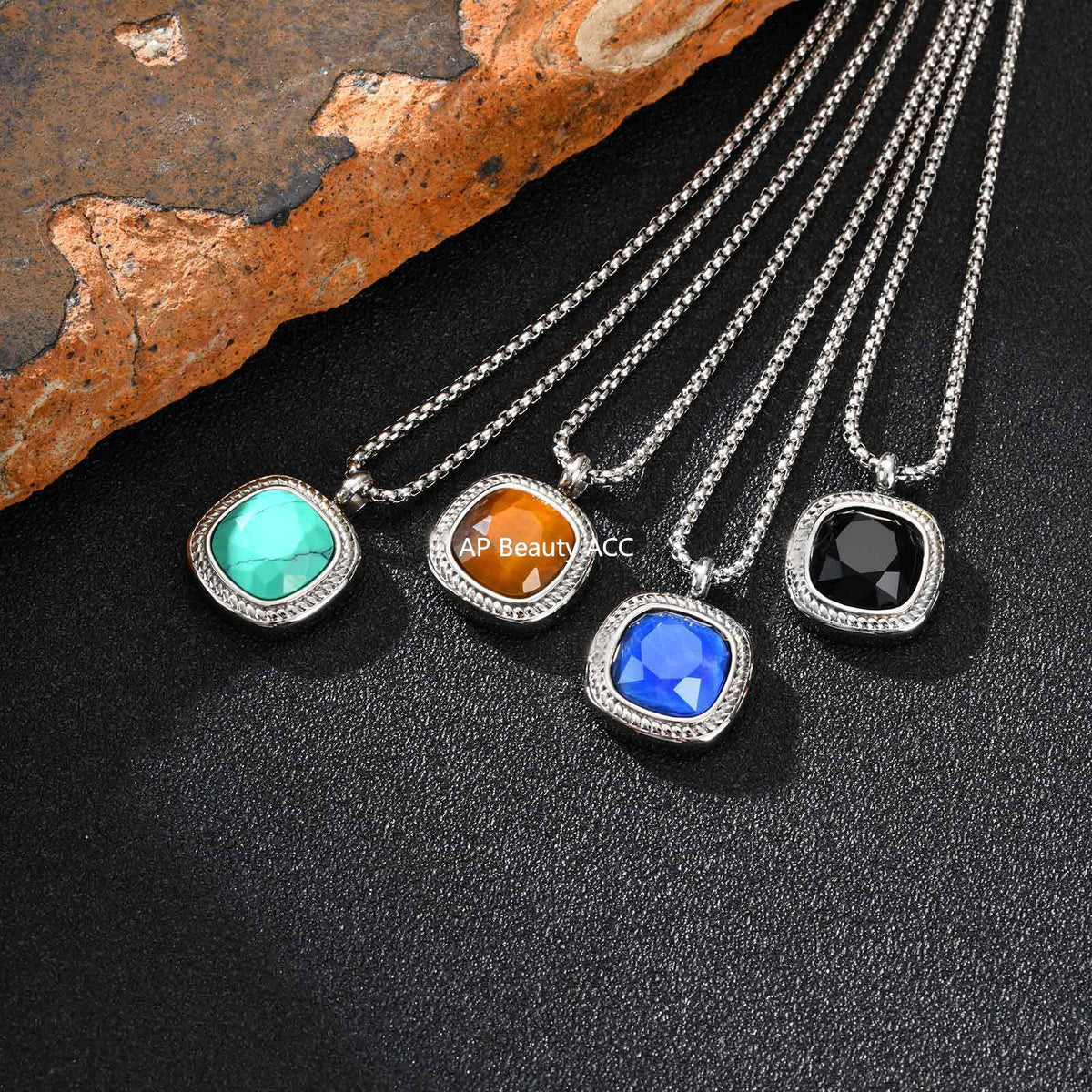 G관 - 스테인리스 스틸 사각 컷면 펜던트 목걸이 [NC-353] 25.11-1