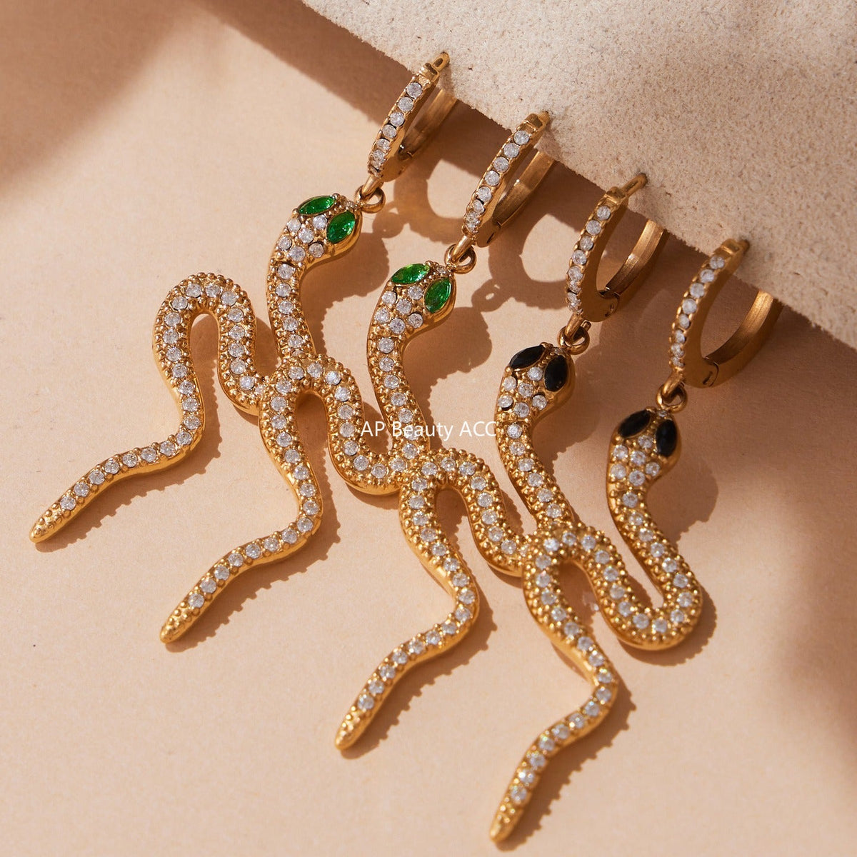 D관 - 18K 도금 스테인리스 스틸 큐빅 뱀 디자인 반지 귀걸이 [TXF412] 25.10-1