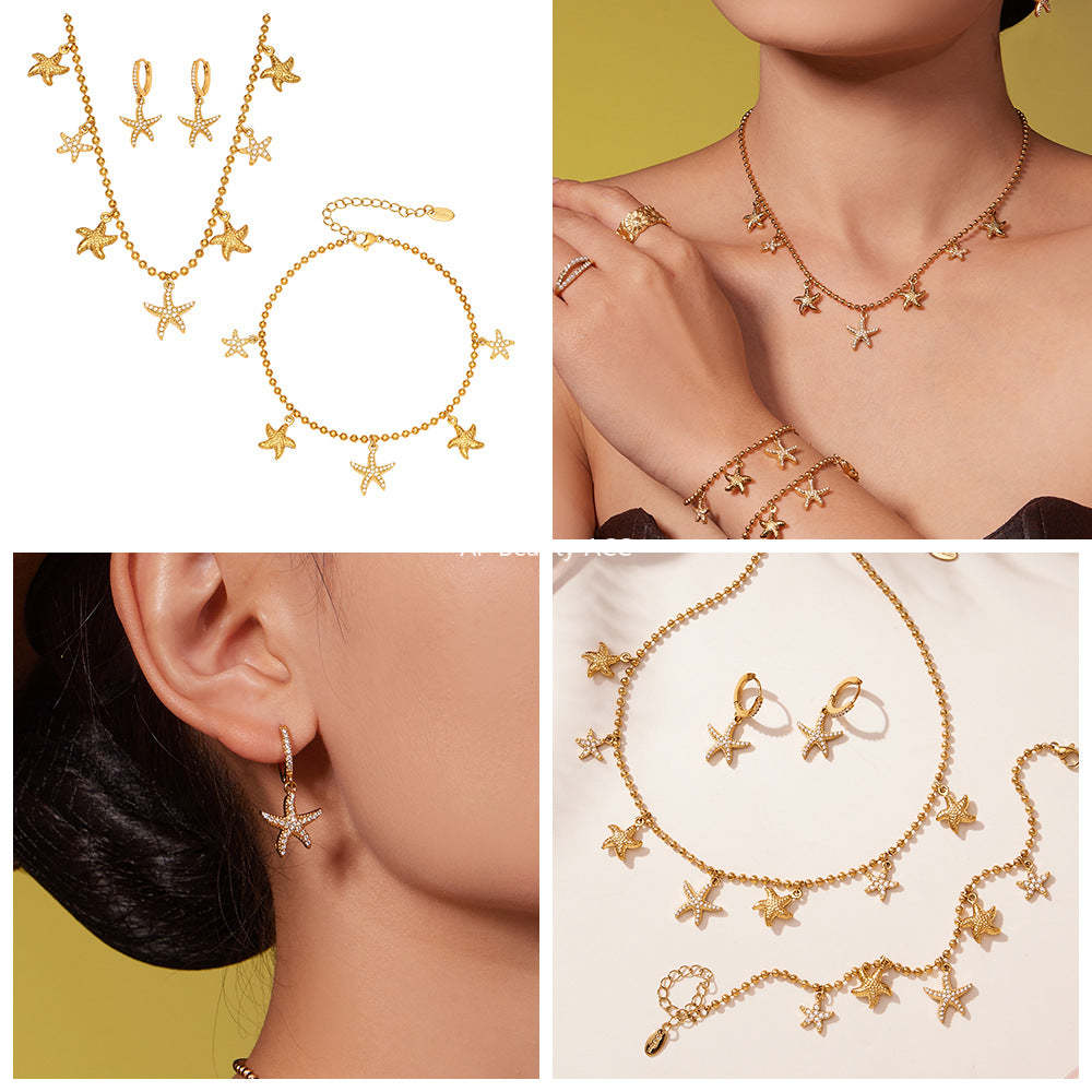 D관 - 스테인리스 스틸 불가사리 큐빅 펜던트 귀걸이 목걸이 팔찌 발찌 [TXP478] 25.11-4