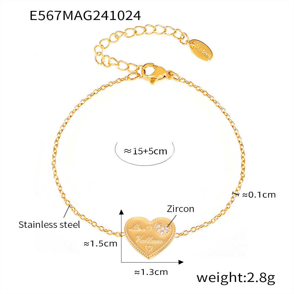 D관 - 하트 알파벳 큐빅 디테일 럭셔리 스테인리스 스틸 18K 도금 변색 방지 팔찌 [E567] 24.11-1
