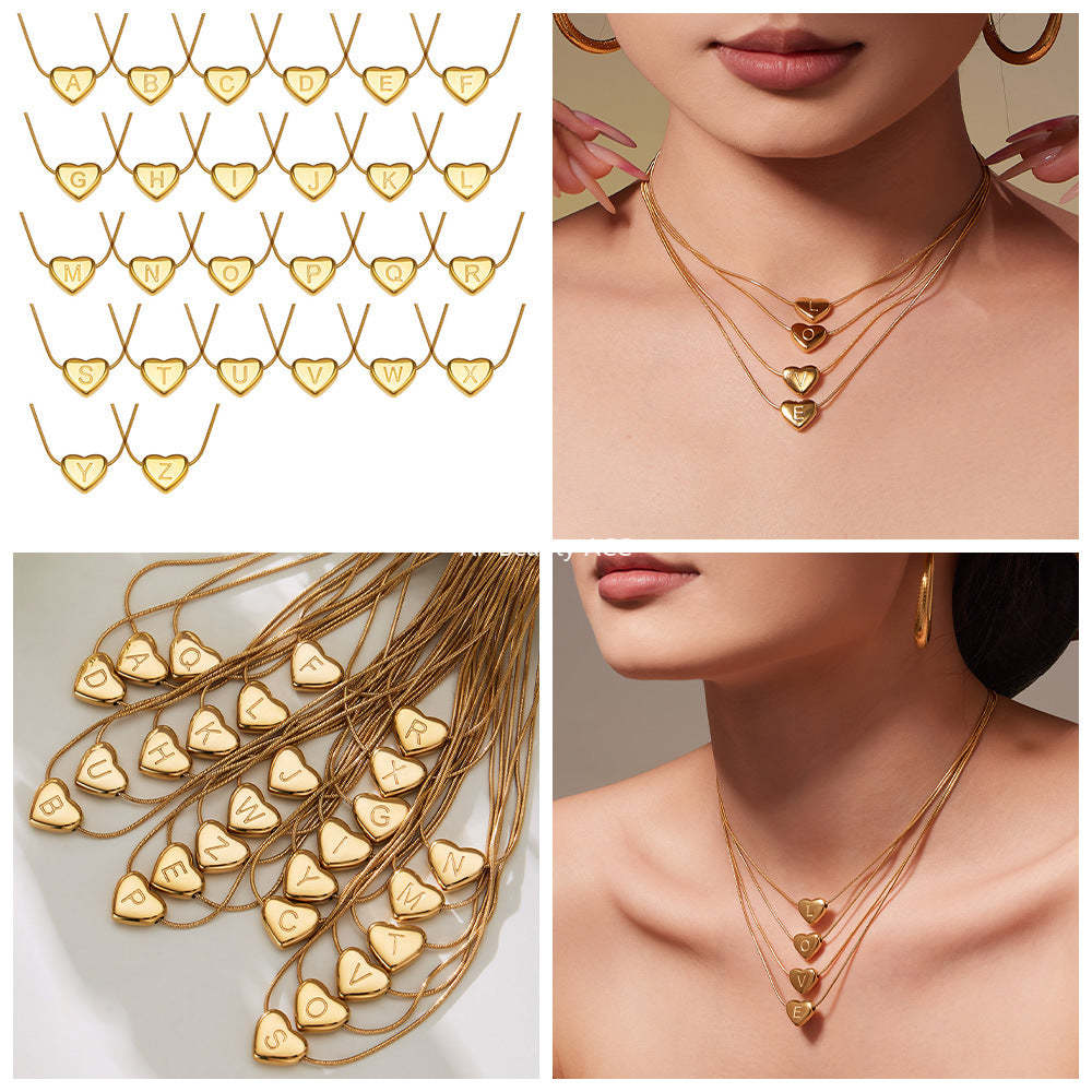 D관 - 스테인리스 스틸 18K 도금 알파벳 하트 펜던트 목걸이 [RP020] 25.12-1