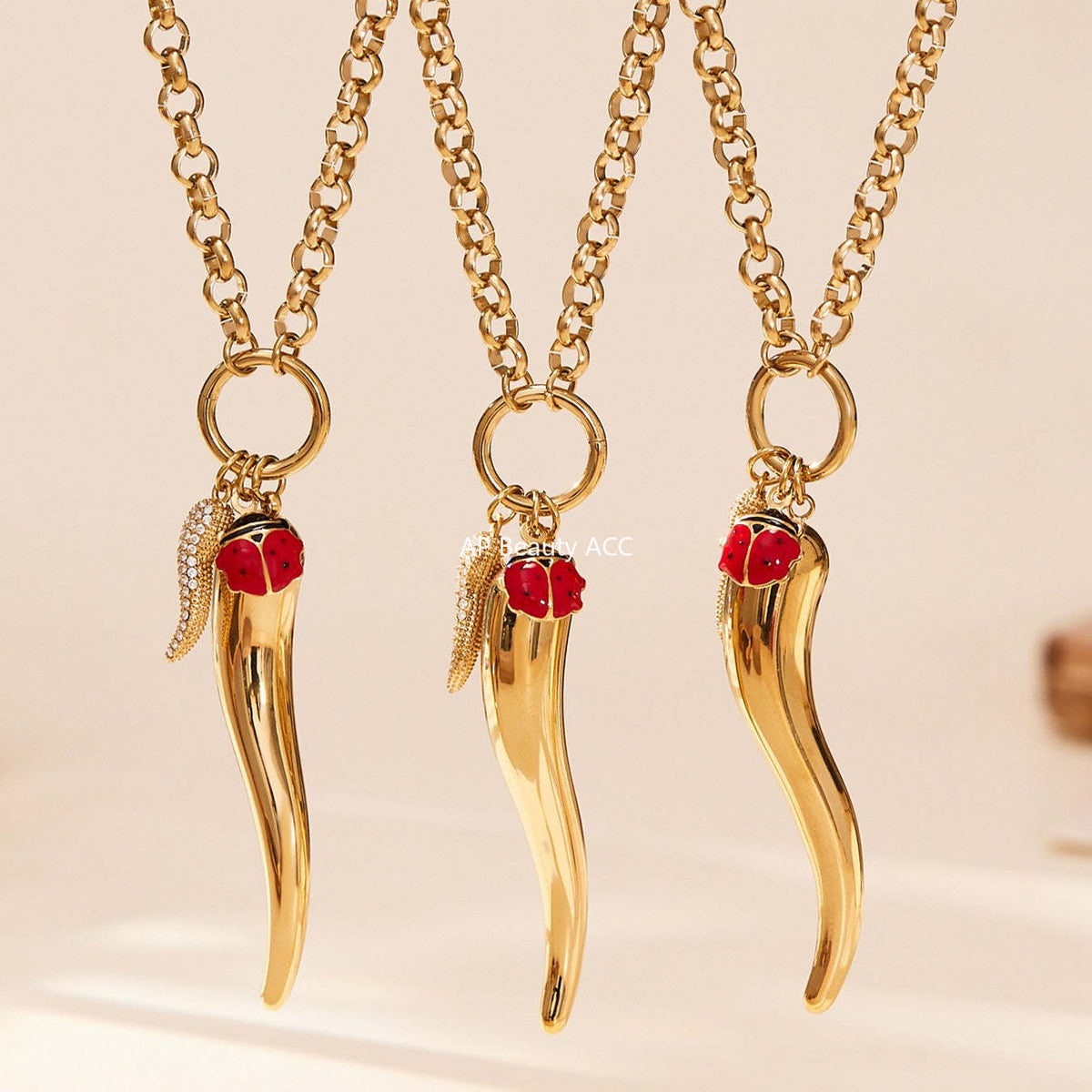 D관 - 고추 모양 펜던트 큐빅 18K 도금 스테인리스 목걸이 [P1094] 25.11-3