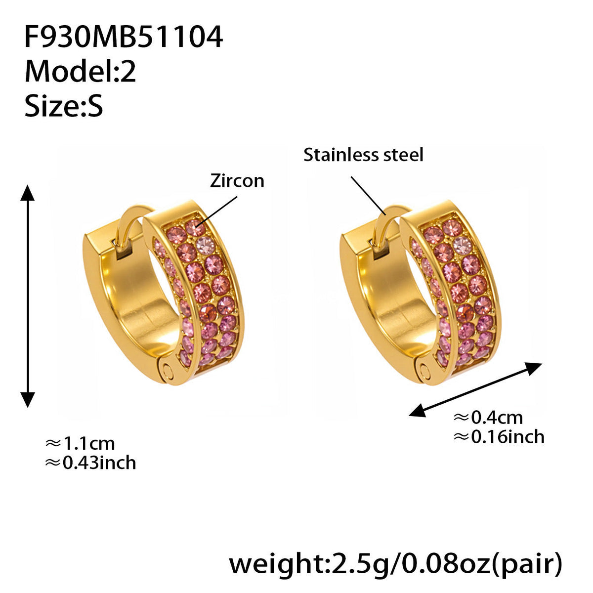 D관 - 스테인리스 컬러 큐빅 18K 도금 후프 링 귀걸이 [F930] 25.11-2