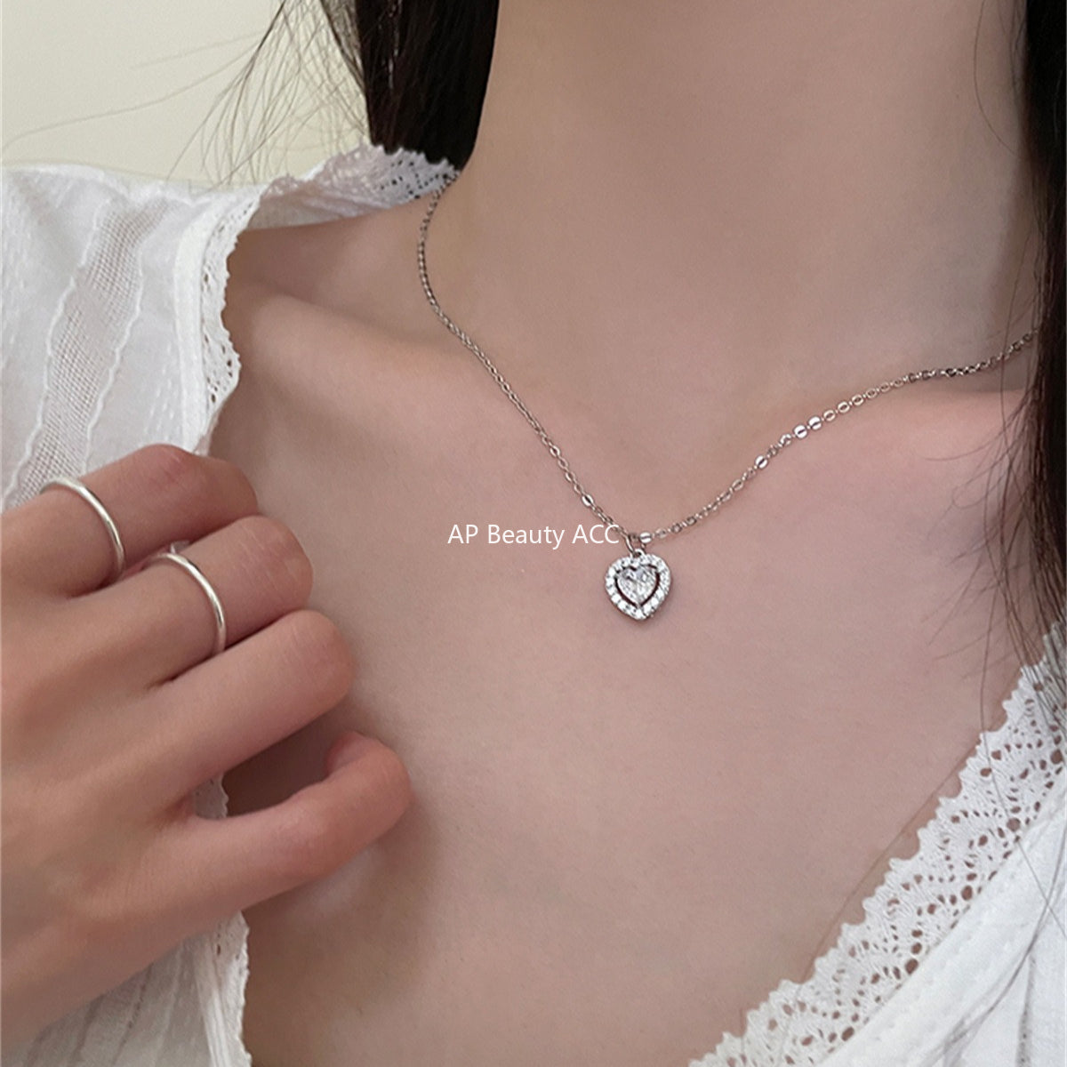A관 - 925 실버 하트 큐빅 펜던트 목걸이 [XL-1206] 25.10-1