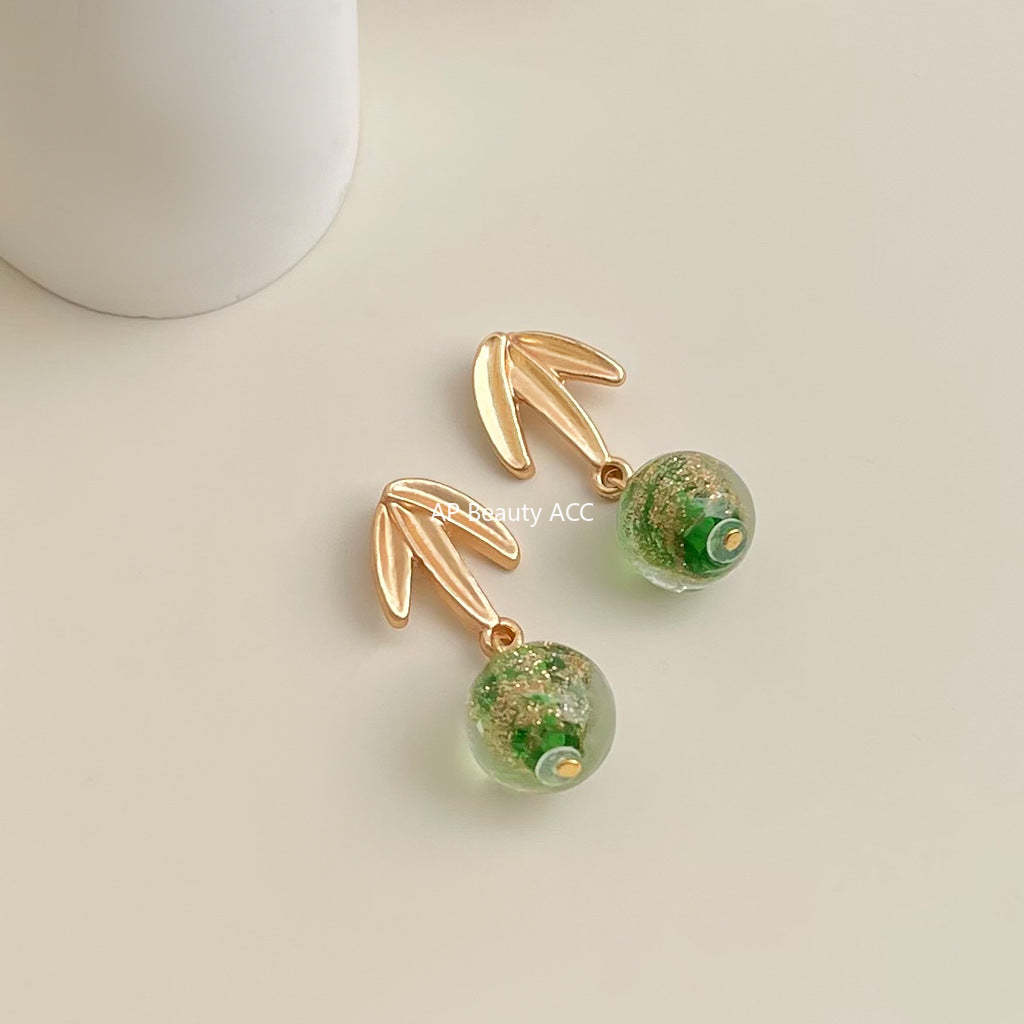 C관 - 대나무 컬러 글래스 핸드메이드 귀걸이 [5590] 25.02-3