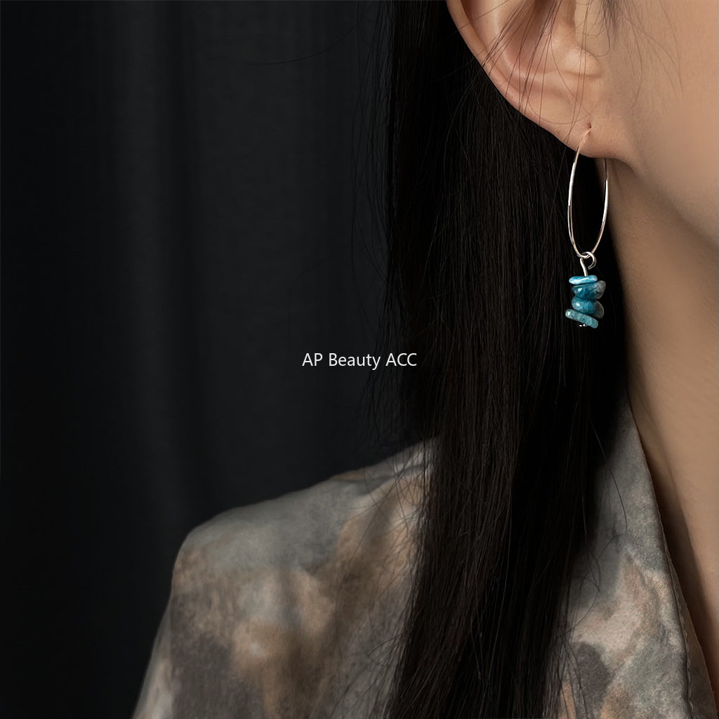 C관 - 불규칙 원석 천연 아파타이트 귀걸이 [5778] 25.04-1