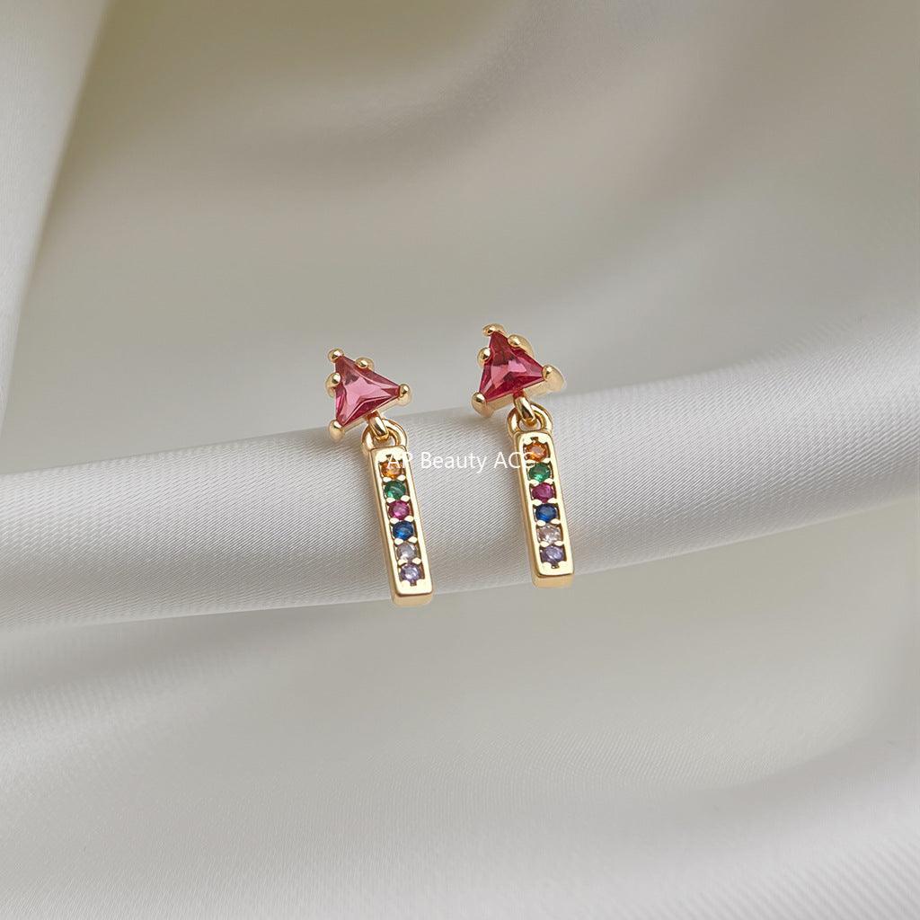 C관 - 14K 도금 컬러 스틱 큐빅 은침 귀걸이 [5694] 25.04-2