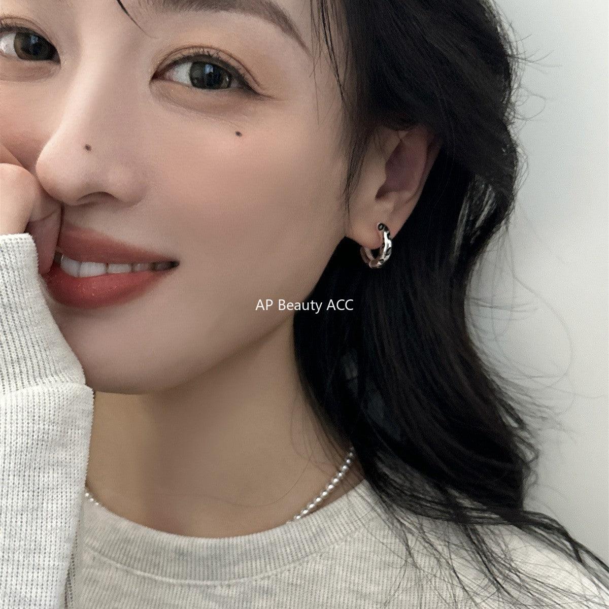 A관 - 유니크 점박이 디자인 925 은침 후프 귀걸이 [EH-3566] 25.04-2