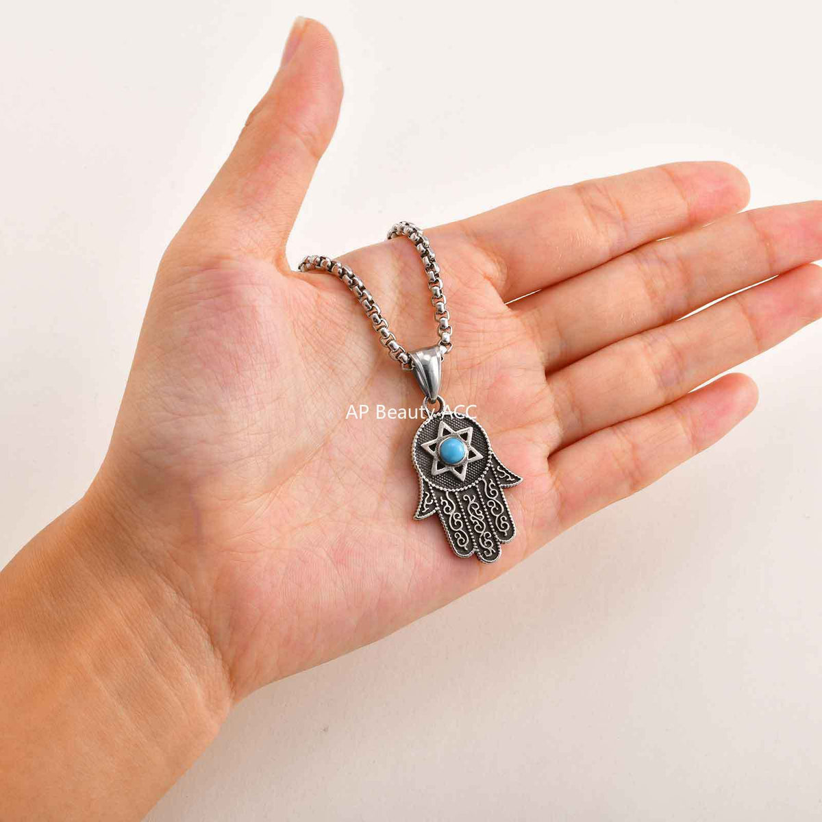 G관 - 스테인리스 터키석 파티마의 손 함사 펜던트 목걸이 [PN-2232] 25.11-1