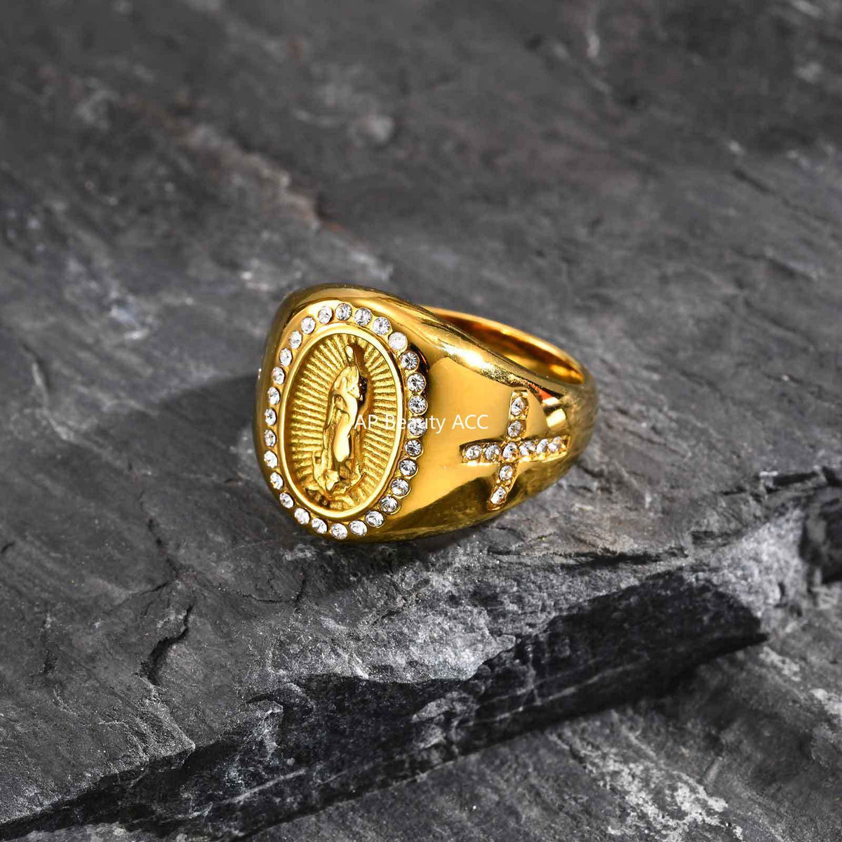 G관 - 스테인리스 성모 마리아 십자가 큐빅 볼드 반지 [RC-959] 25.11-1