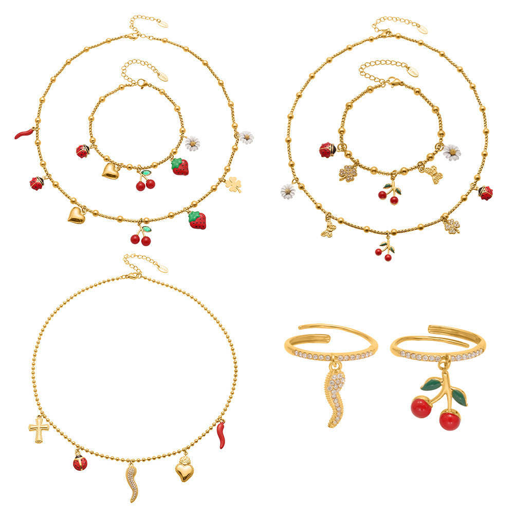 D관 - 스테인리스 스틸 큐빅 체리 딸기 펜던트 목걸이 팔찌 반지 [TXP437] 25.10-4