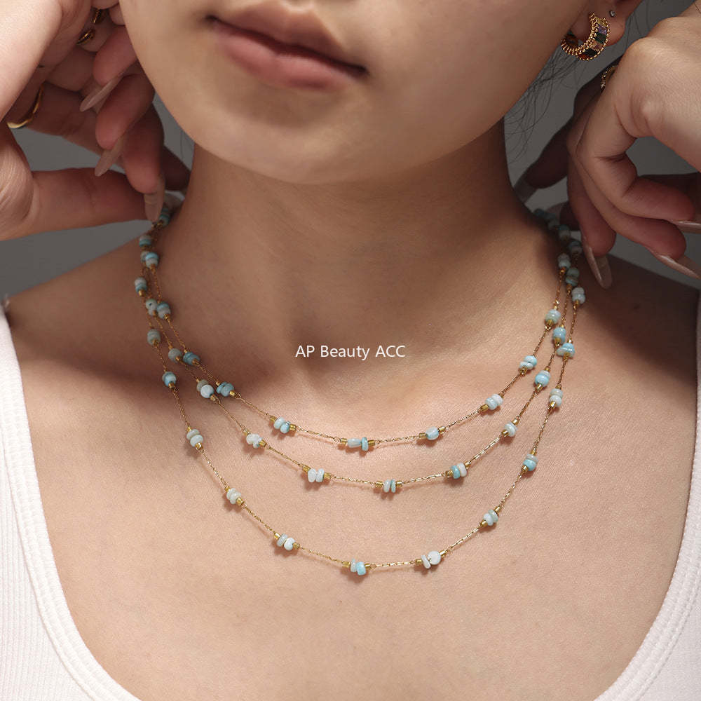 D관 - 핸드메이드 아마조나이트 체인 캐주얼 럭셔리 감성 스테인리스 스틸 더블 레이어 블레이드 체인 목걸이 팔찌 [TXP173-TXE173-P1694] 24.11-1