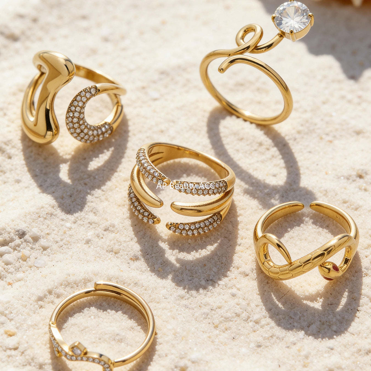 D관 - 스테인리스 스틸 18K 도금 미니 큐빅 오픈형 반지 [A382-A-A622-A674] 25.12-3