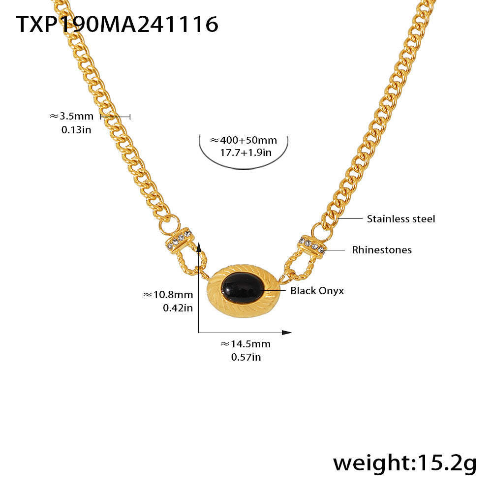 D관 - 흑마노 버클 다이아 장식 스테인리스 스틸 18K 도금 목걸이 팔찌 [TXE190-TXP190-TXZ190] 24.11-4
