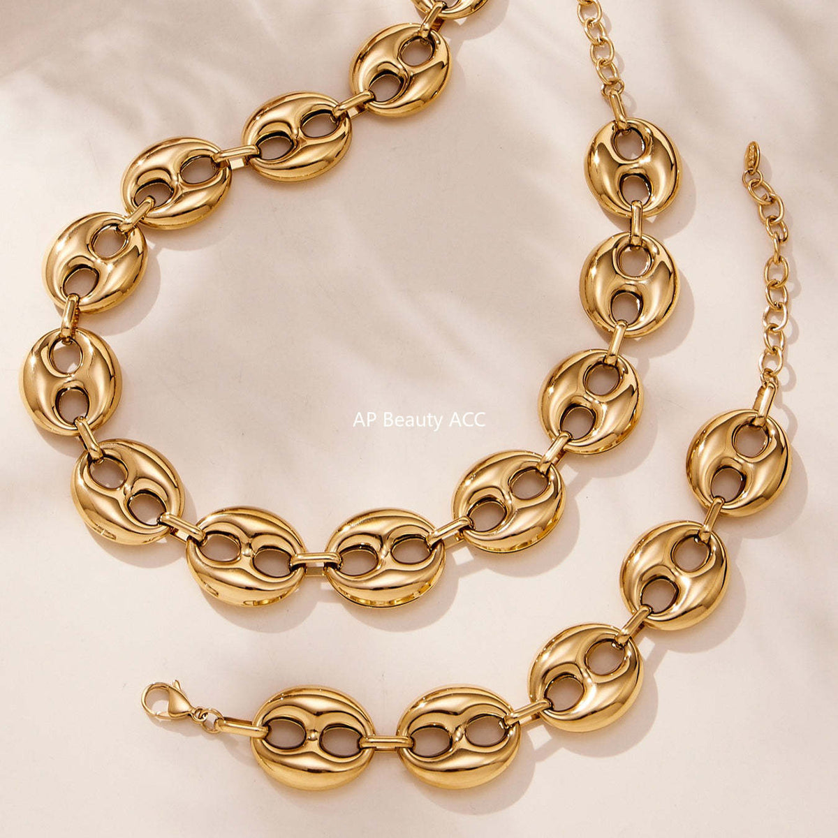 D관 - 타원형 돼지코 모양 체인 18K 도금 스테인리스 목걸이 팔찌 [TXP466] 25.11-3