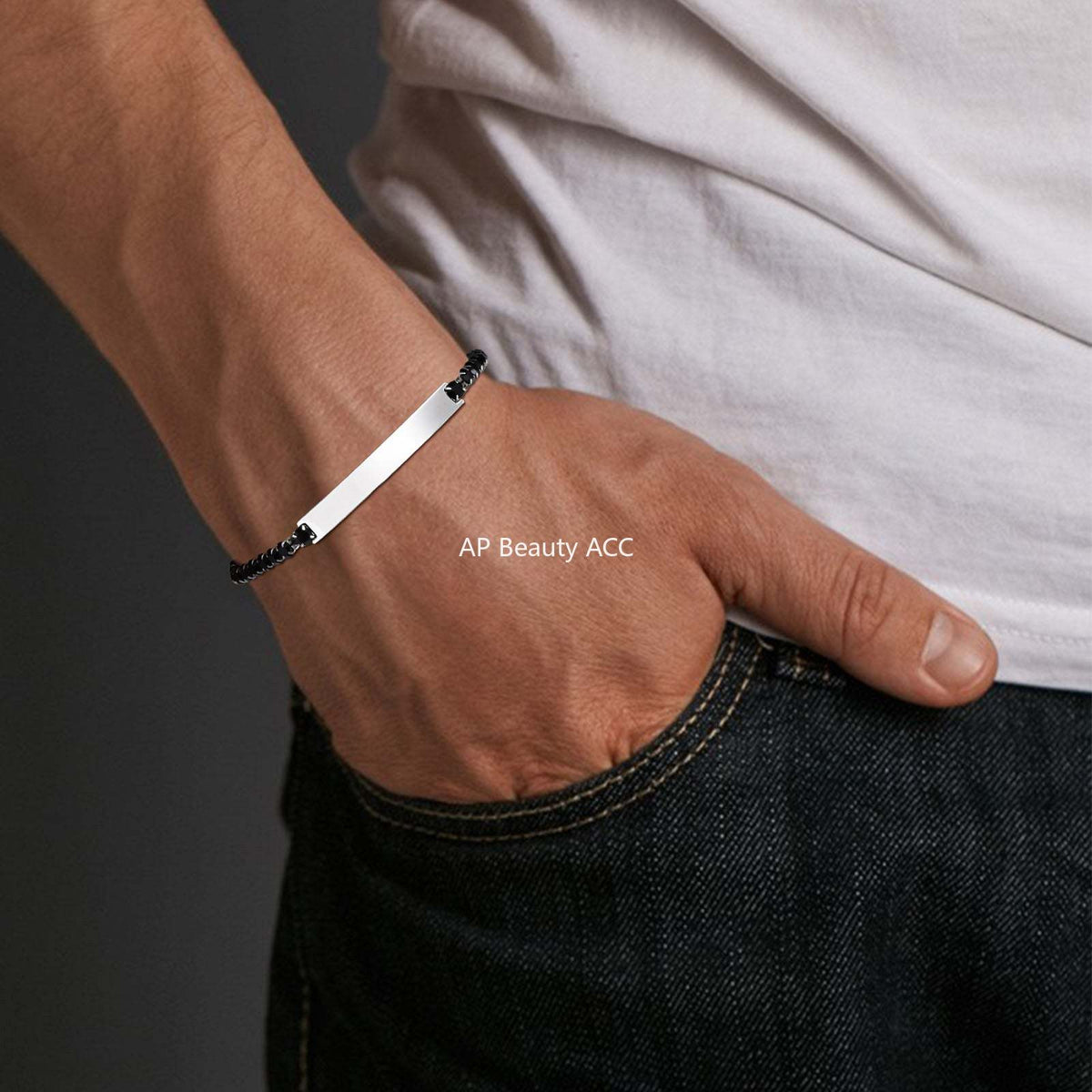 G관 - 스테인리스 스틸 블랙 큐빅 체인 플레이트 팔찌 [BR-2709] 25.12-2