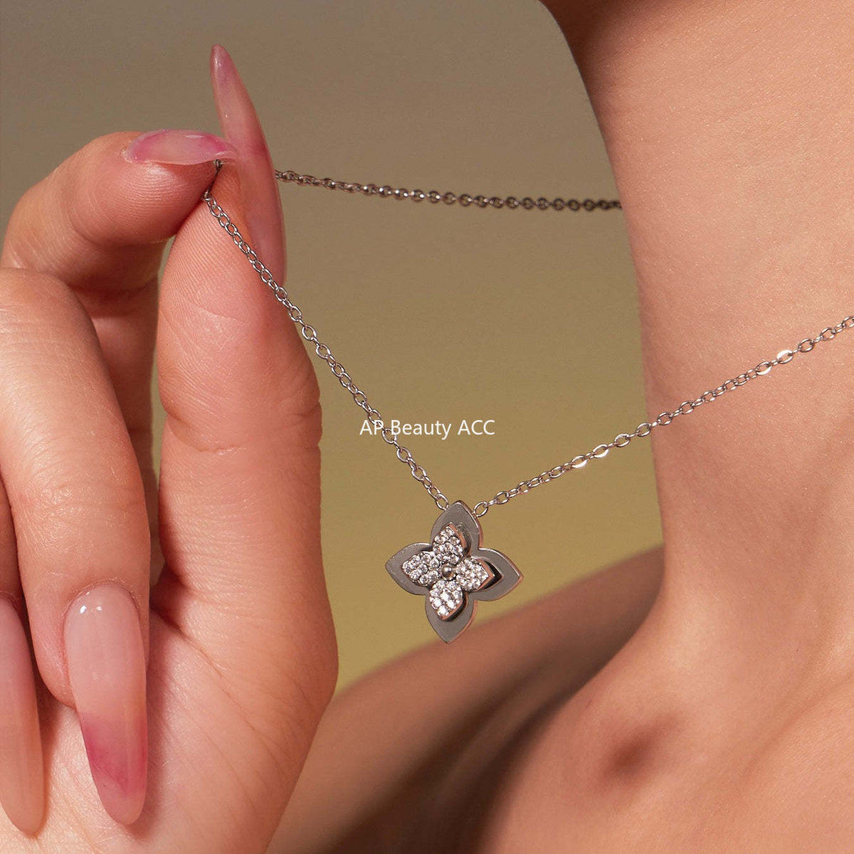 D관 - 스테인리스 스틸 큐빅 플라워 펜던트 목걸이 반지 [TXP489] 25.11-4