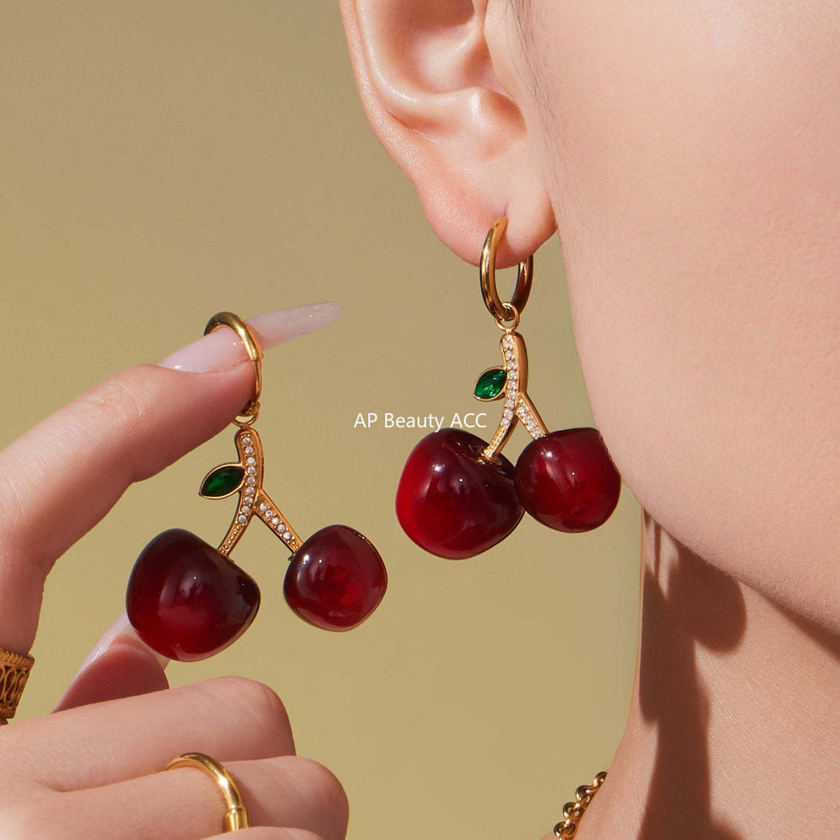 D관 - 스테인리스 스틸 레진 체리 펜던트 큐빅 목걸이 귀걸이 [TXP426-TXF420] 25.10-2