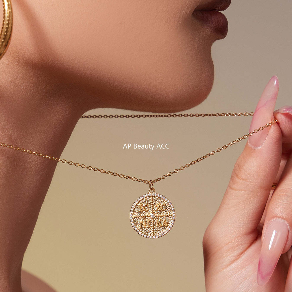 D관 - 스테인리스 스틸 이니셜 원형 큐빅 펜던트 18K 도금 목걸이 [P367] 25.11-4