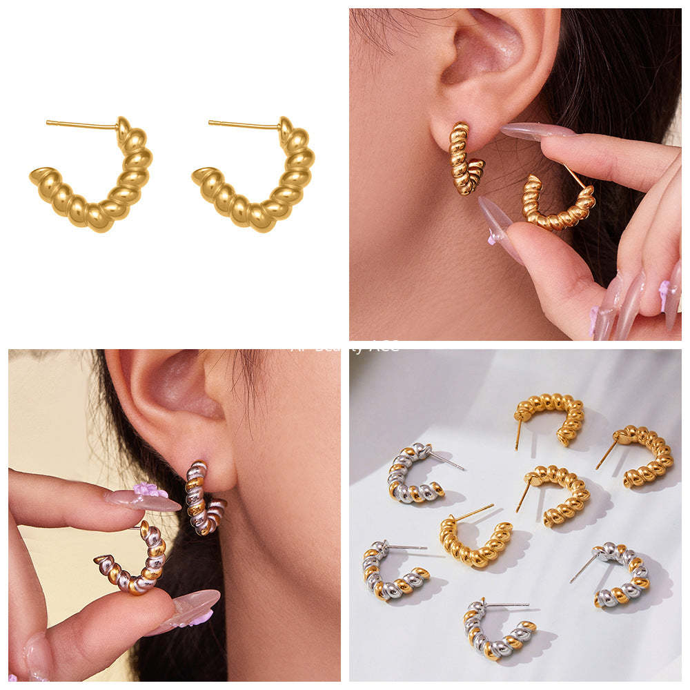 D관 - 스테인리스 18K 도금 투톤 꼬임 트위스트 모양 귀걸이 [F970] 25.10-5