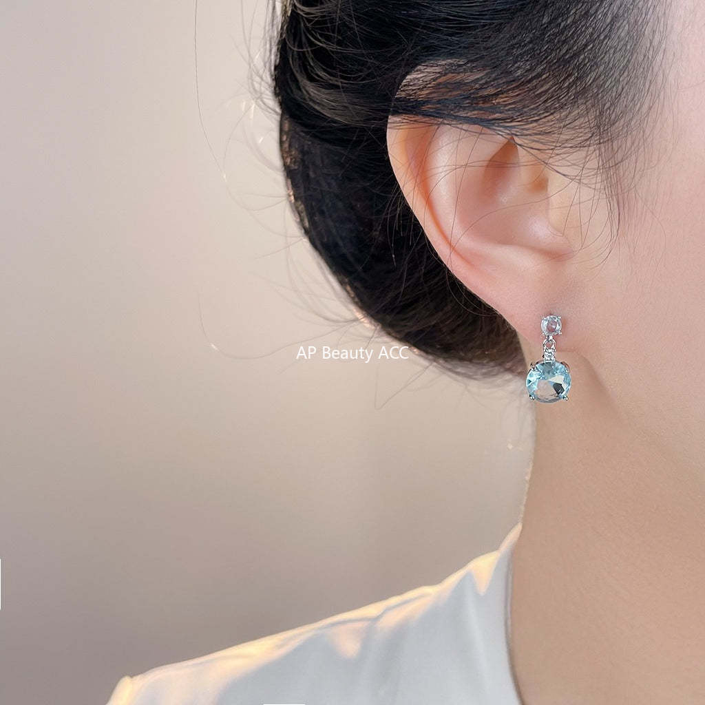 C관 - 아쿠아 블루 큐빅 드롭 925 은침 귀걸이 [7053] 25.11-4