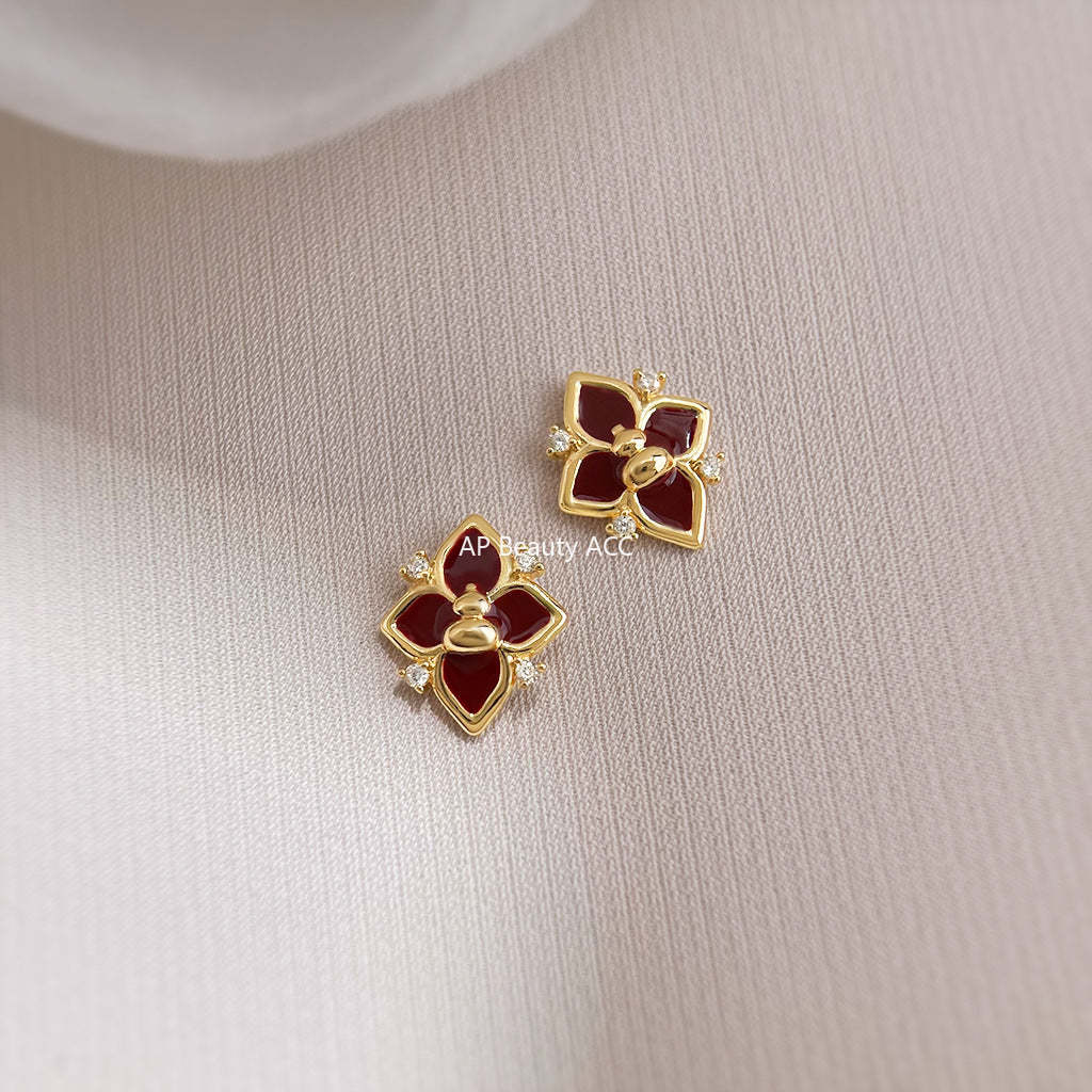 C관 - 925 은침 핸드페인팅 미니 큐빅 호리병 클로버 디자인 귀걸이 [6988] 25.10-5