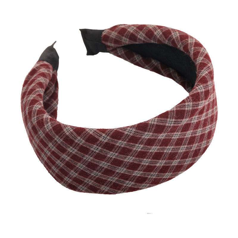 E관 - 체크 패브릭 와이드 스펀지 머리띠 [27525] 25.10-1