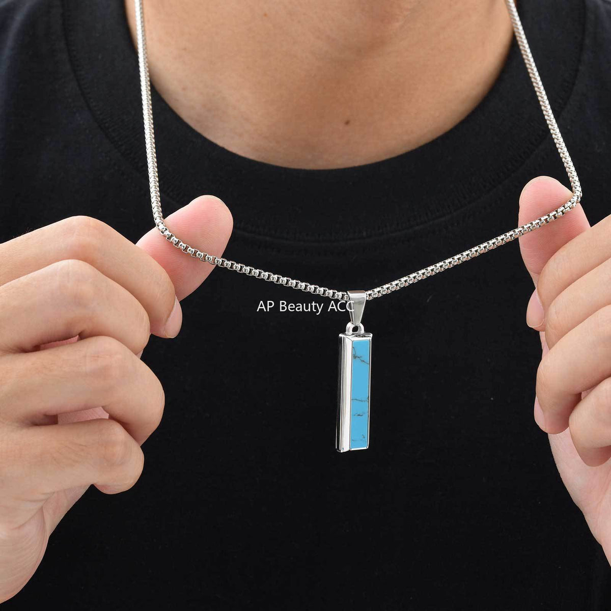 G관 - 스테인리스 오닉스 마노 터키석 펜던트 목걸이 [PN-2221] 25.11-1