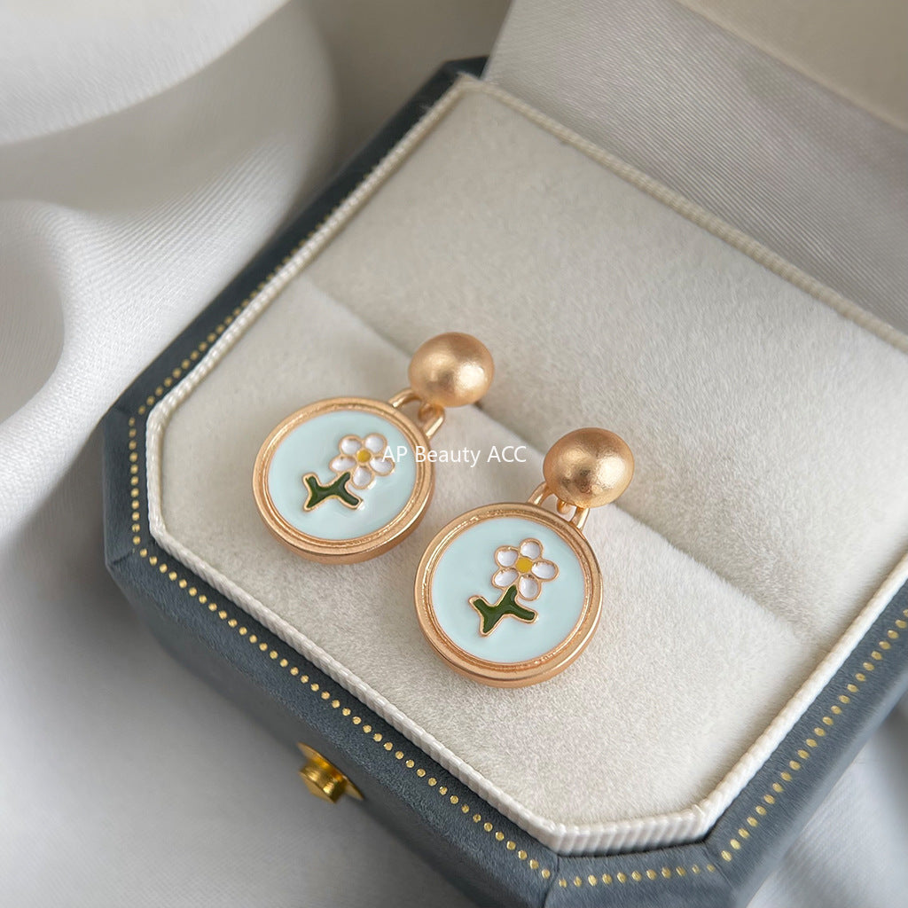 C관 - 925 은침 핸드페인팅 플라워 원형 무광 귀걸이 [7083] 25.11-2