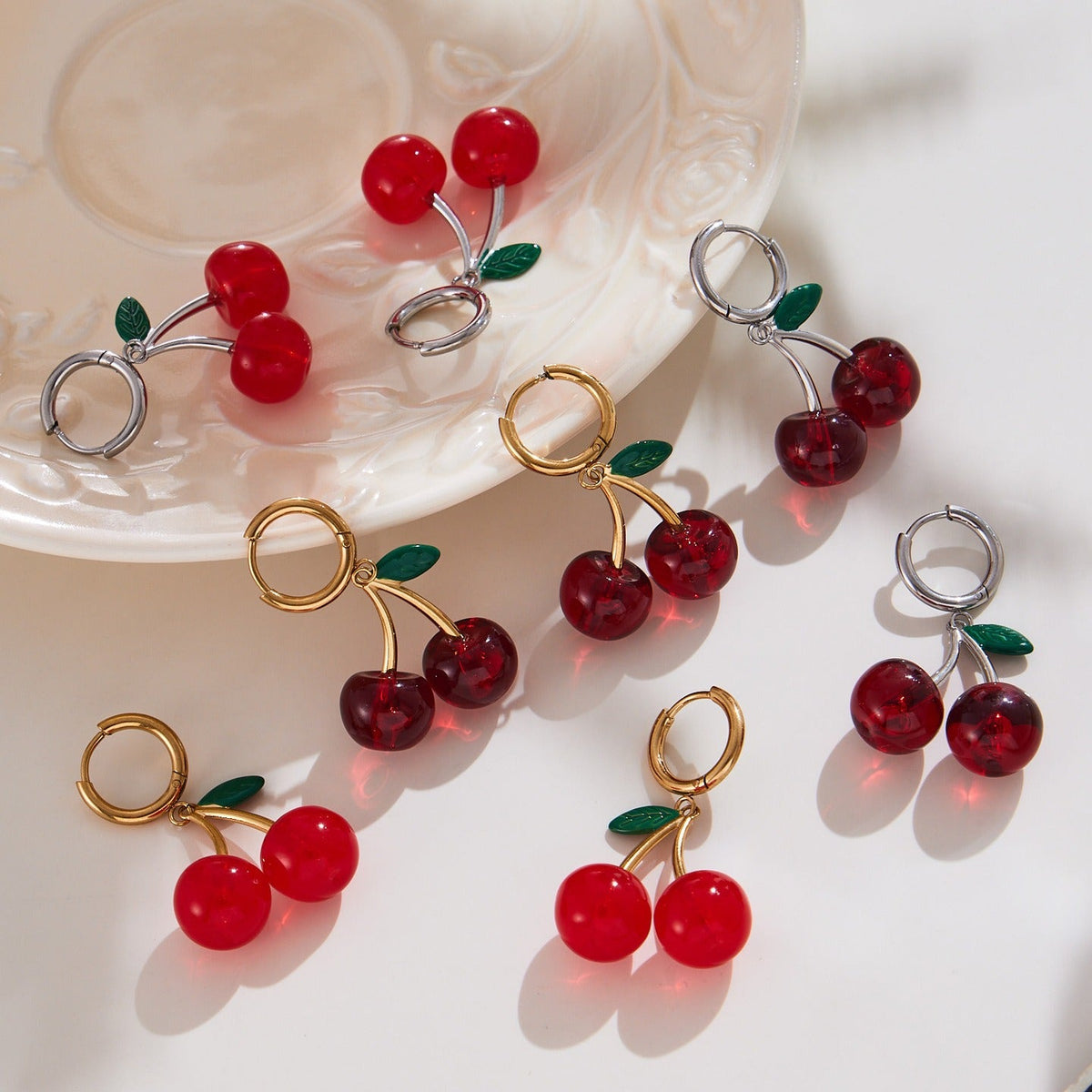 D관 - 스테인리스 스틸 체리 과일 펜던트 목걸이 귀걸이 [TXP423-TXF423] 25.10-2