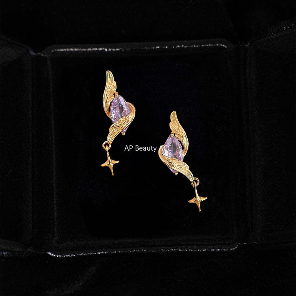 C관 - 925 은침 핸드메이드 큐빅 날개 별 디자인 귀걸이 [6918] 25.10-4